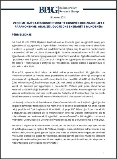 Vendimi i Gjykatës Kushtetuese të Kosovës dhe Zgjedhjet e parakohshme: Analizë ligjore dhe skenarët e mundshëm
